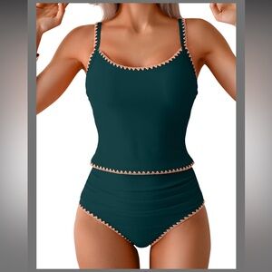Eomenie Tankini Swimsuit Tummy Control Ruched Two Piece ,High Waisted